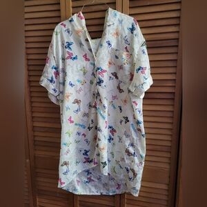 Vanity Fair Colorful Butterfly Print Scrub Top